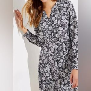 LOFT Floral Ruffle Cuff Tie Waist Dress